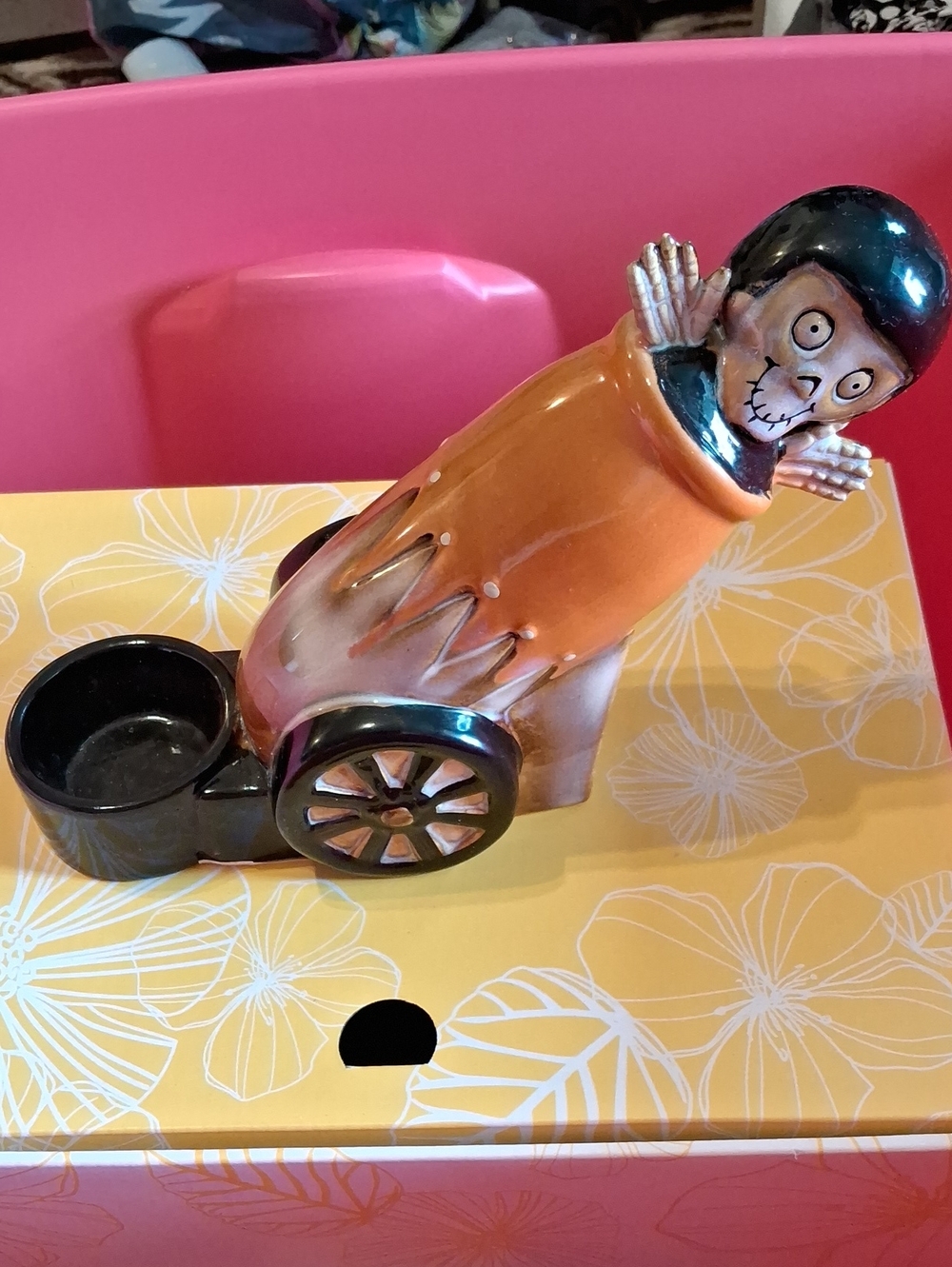 Yankee Candle Orange and Black Skeleton Cannon Figurine Tealight Holder